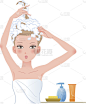 漂亮女人摆出滑稽的姿势，用肥皂擦洗头部