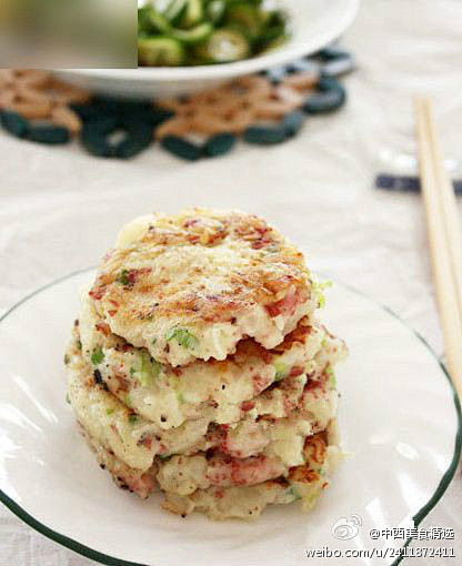 中西美食精选【火腿土豆饼】土豆蒸熟去皮压...