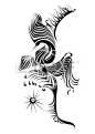 A black and white phoenix. Illustration on white