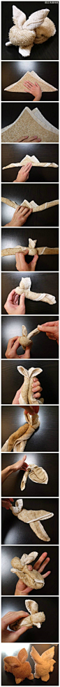 『毛巾兔子制作法』不能养兔子只能折毛巾玩了 好棒的技巧啊