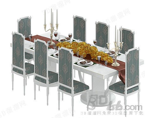 韩式经典白色烤漆木质长方形餐桌褐色丝绸台...