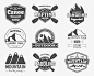 Set of Mountain and Kayaking Monochrome Logo Design. : Set of vintage mountain, rafting, kayaking, paddling, canoeing camp logo, labels and badges. Stylish Monochrome design. Outdoor activity theme. Best for adventure sites, magazines, web app. Vector.