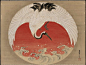 crane and waves (nami ni tsuru zu) 波に鶴図   (ink and colour on silk hanging scroll, 51.8 x 69.1 cm, Edo period - latter half of the 18thC to first half of the 19thC) ... Tsuruzawa Tansen Moriyuki (Japan, died in 1816)