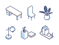 Workspace Icons lamp bookshelf desk office workspace decor isometric plant plants illustration icons