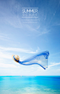 蓝色畅想 海滨浴场 热带植物 夏季旅游 出行海报设计PSD tid292t000095