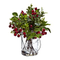Nearly Natural, Inc. - Berry Boxwood With Glass Jar - Artificial Flower Arrangements