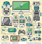 Flat design vector illustration concept of game environment, tools and essentials. Various devices. Collection in stylish trendy colors of virtual computer game items and elements. -物体,工业-海洛创意（HelloRF） - 站酷旗下品牌 - Shutterstock中国独家合作伙伴