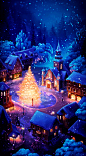 Christmas gif.  Christmas tree in centre of village.