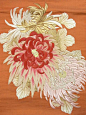 Japanese embroidery.   silk, gold, and urushi coated threads: 