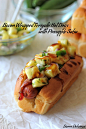 Bacon Wrapped Teriyaki Hot Dogs with Pineapple Salsa.