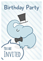 手绘卡通可爱小动物儿童生日庆祝卡片插画素材下载 小象
