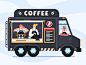 Moving cafe car cafe coffee ui character flat illustration