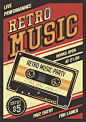 Retro music compact cassette vintage signage poster Premium Vector