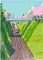 把四季装进画里_作品 : Tatsuro Kiuchi的插图世界就像它们来的一样美妙，在风格上，他的作品让人想起本世纪中期的法国海报艺术; 轻盈的调色板，颗粒状的纹理和叠加的层次相结合，唤起了夏日里维埃拉或高级火车之旅的梦幻般的…