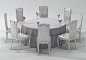 欧式经典浅紫色台布圆形餐桌银色印花雕刻餐椅桌椅组合