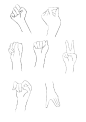 #绘画学习# 超简单手的设计绘制画法，可尝试练习哦，一个简单的手部画法教程，另附萌妹子手部线稿三张！！