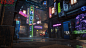 Cyberpunk Street, Stanislav Kemezh : It's my course work at Scream School and my first level artist experience. All the assets and shaders in the scene are made by me. The main reference is the concept of Helio Frazao. 
https://www.artstation.com/contests