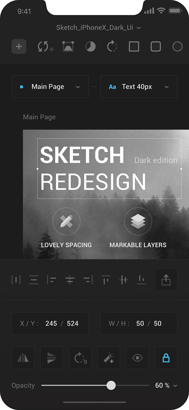 Sketch iPhone X 暗色界面...