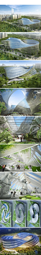 【台湾swallow's nest项目】vincent callebaut architectures事务所设计的“swallows nest”位于台中中央公园东北入口处，像一颗被雕琢的文化宝石。这基地之前是一个飞机场，后经改造成为台中市水湳生态区的城市生态系统。建筑形态是一个围绕椭圆形莫比乌斯换旋转了80次的三角形体量。