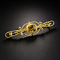 14K Gold Citrine Brooch : This darling 1 7/8  inch long and lovely pin, artfully hand fabricated in 14K yellow gold (plated with a rich high-karat wash) in classic Etruscan Revival style, glistens and glows front and center with a 1.50 carat faceted oval