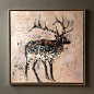浓郁的色彩/美式现代动物手绘有框装饰画大幅油画布-迷幻色的麋鹿