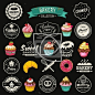 Collection of vintage bakery badges and labels on chalkboard. #甜品#