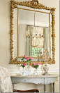 Love the table, mirror and chandelier ~ Cote De Texas