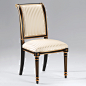 6855-1 Riorda Chair : Regency style carved wood side chair with black finish, antiqued goldleaf trim and striped ivory upholstery; 38¾" h. Seat is 20" w. x 19" d. x 20" h. Hand made in Italy.