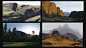 Back to Grinding, David Fortin : A series of studies from photos I did to help me understand how light affects the landscape in each of the following scenarios: Top, Side, Back and Diffuse light. For each sketch, I tried to simplify and modify what I saw 