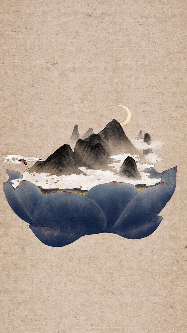 中国风古典手绘 ---- 杯装山水 