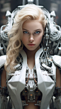 Epic photorealistic portrait by Ana Dias of a female terminator runway model, beautiful face