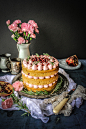 rhubarb cake with pomegranate and rosemary buttercream