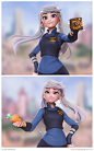 Judy Hopps (human version), Blair Armitage : Quick sculpt and BPR render pass of Officer Hopps. I loved Zootopia and the artists did such a fine job with the character modelling and expressions, I wanted to do some fanart. 
The design is inspired by the 