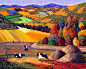 艺术家 Gene Brown 笔下色彩艳丽的田园风光。