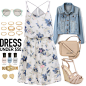 A fashion look from July 2015 featuring short dresses, blue jackets and wedge sandals. Browse and shop related looks.