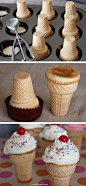 funny！Ice Cream Cone Cupcakes food desert cupcakes diy baking recipe recipes easy diy diy food