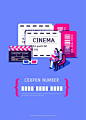 2.5D商业插图 电影票促销活动观影优惠券UI素材