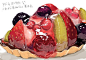 晶莹剔透的手绘草莓蛋糕。丨日本插画师nicole
