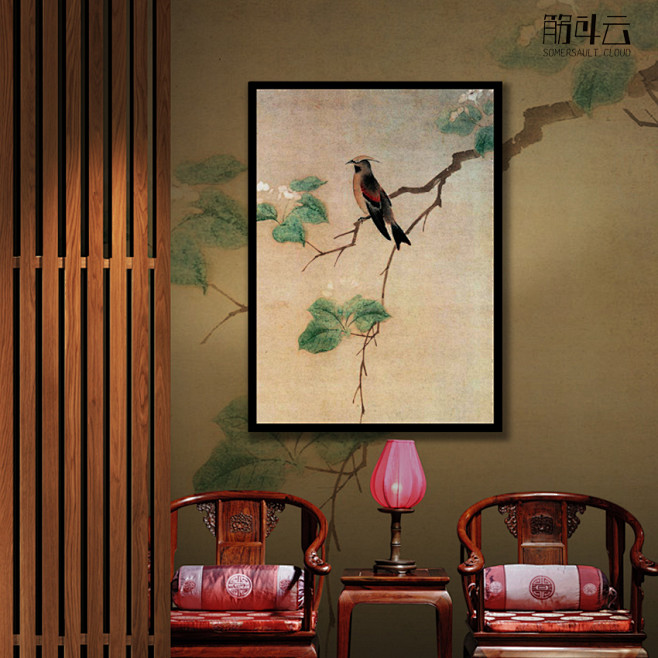 新中式装饰画客厅画玄关壁画墙画有框工笔油...