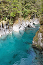 [蓝色的池水] 蓝色的池水的Makarora河,新西兰南岛