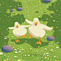 《鸭鸭》系列插画作品，这组插画的主角原型是柯尔鸭，作者沉迷吸鸭，把吸鸭之情寄托在画画之上。在作者眼中鸭鸭给人的感觉是如童话般永远天真呆萌，所以整个系列都是阳光草地和池塘，满目的黄绿色，看起来是阳光充沛的春日。希望能带给观者鸭鸭的治愈力，扫除不开心~  丨投稿插画师@KK辰未

​​​​...展开全文c