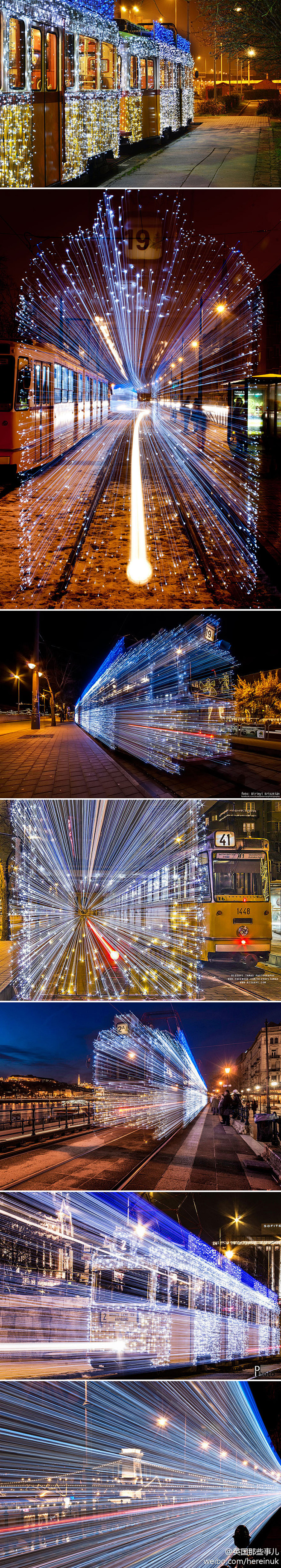 布达佩斯的一列装了3万个LED小灯的电车...