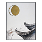 简约新中式手绘实物油挂画沙发背景墙装饰家居客厅样板房月亮建筑-淘宝网