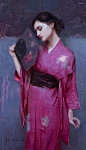 头像原画 色块练习 半身像 和服 绘画 壁纸RIVI IN PINK by A Westerberg Oil ~ 16 x 9