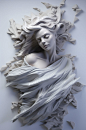 AI数字艺术白色背景花朵古典石膏雕塑模型-众图网