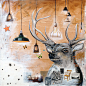 Wonders Never Cease- 12X12 print -Stag Deer Head with hanging lights- limited edition : Beautiful crisp 12X12 inch limited edition of 500 print on heavy weight paper cotton rag paper with a white border. All prints signed. Each print is
