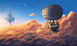 Anime 1500x900 aircraft clouds fantasy art moon floating sky floating island