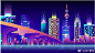 扁平城市高楼上海香港风景房屋平面渐变UI海报背景设计AI素材下载