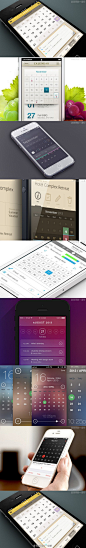 【移动APP中，清新独特的日历组件设计】今天我们来谈谈设计在这方面的作为。尽管安装一个日历组件之后，得到的似乎只有一张特定的表格，包含了一组中性颜色装饰的数值，不过你还是会惊异于这些现代日历的时尚、精致与优美，有效地将自身完美呈现，并能与其他先进组件相媲美。http://t.cn/8koPst3
