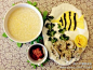 章鱼的早餐。芹菜肉煎饺+玉米白粥+鸡蛋+红腐乳。